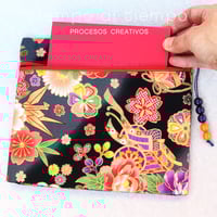 Image 1 of Estuche tela japonesa en negro y teja