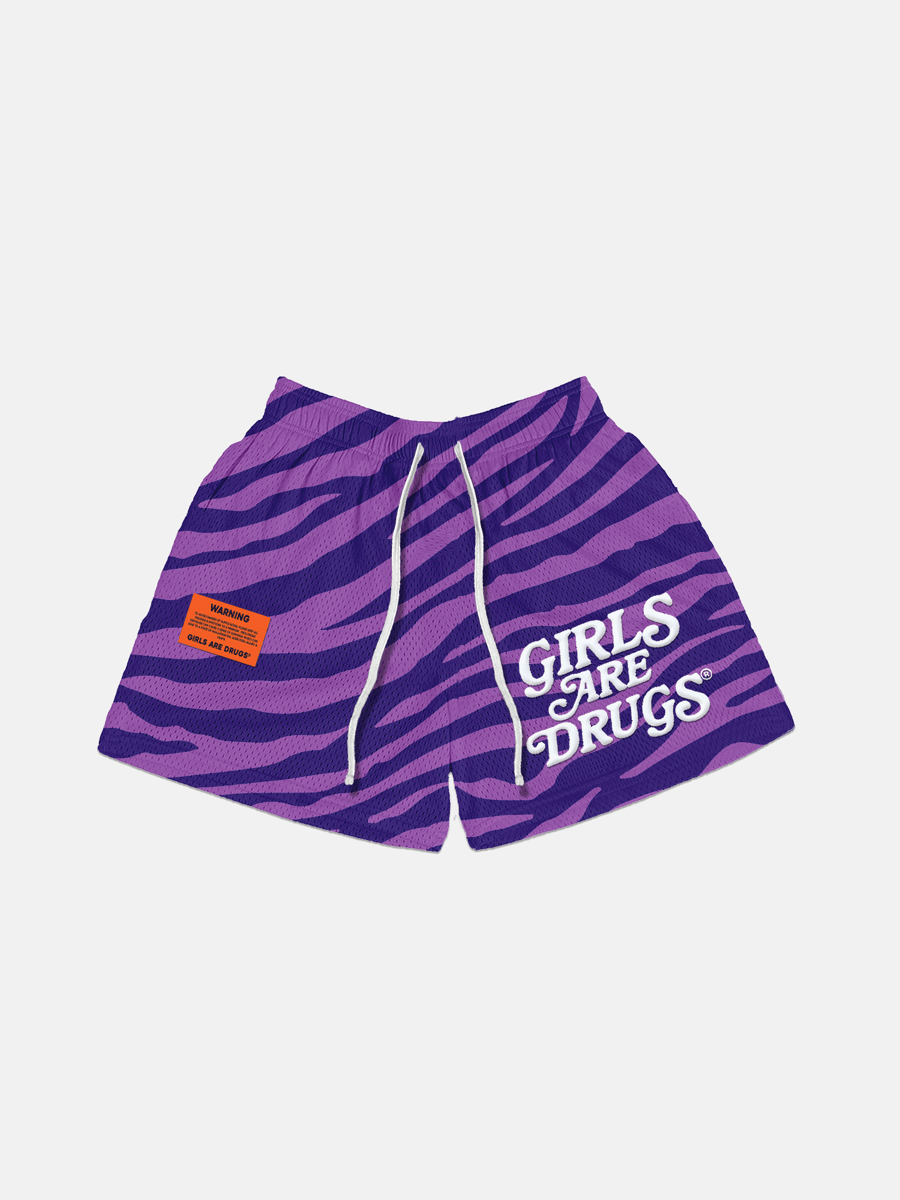 Image of  GIRLS ARE DRUGS® MESH SHORTS - "TIGER STRIPES" - PURPLE *ORIGINAL PRICE: $65*