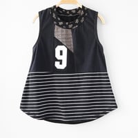 Image 3 of nine 9 9th ninth birthday bday party tee COURTNEYCOURTNEY black curved hem tank top shirt stripe
