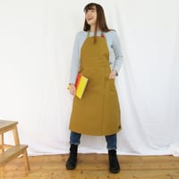 Image 11 of Split Leg Tie Apron for Potters & Makers with 3 Pockets. Dusty Green. No14:3 