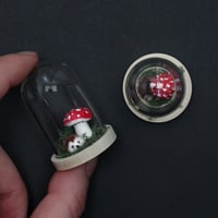 Image 3 of Tiny Mushroom and Fuzzy Hedgehog in a Bell Jar
