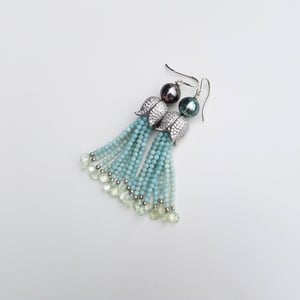 Tahitian Pearl Amazonite Tassel Earrings 