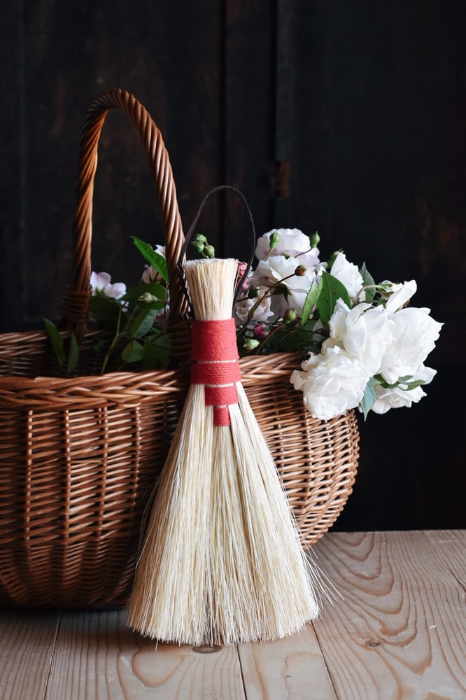 Image of Tampico fibre hand brush broom with hemp and leather various colours