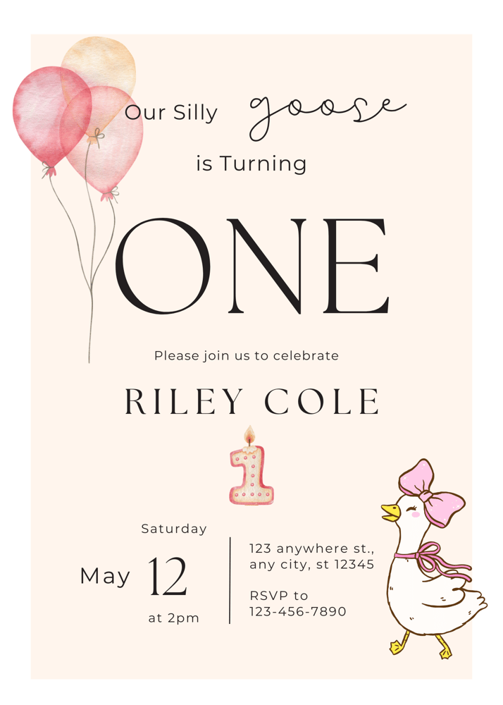 Image of Our Silly Goose Birthday Invitation (girl)