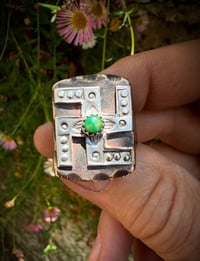 Image 3 of WL&A Rustic Bronze & Sterling Whirling Log Signet - Royston Snake Eye Turquoise - Size 12