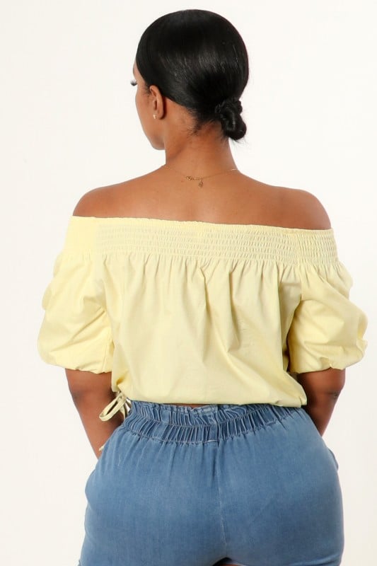 Image of Off Shoulder Short Bubble Sleeve Crop Blouse