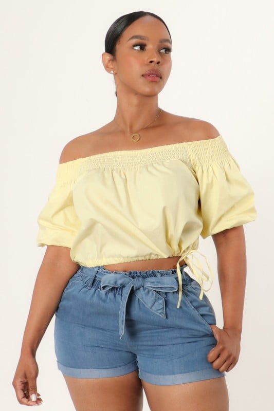 Image of Off Shoulder Short Bubble Sleeve Crop Blouse