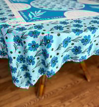 Image 1 of Mahjong Tablecloth Instructional and Decorative (Retro Indigo Design)