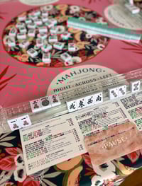 Image 2 of Mahjong Tablecloth Instructional and Decorative (Navy &amp; Pink)