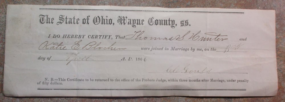 CIVIL WAR ERA WEDDING LICENSE & HUGE CIVIL WAR SALE BEGINS IN OCTOBER!