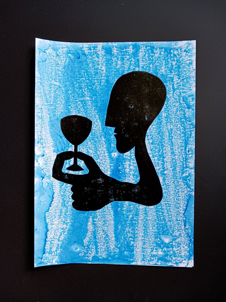 Image of THE WINE DRINKER (Blue & White Background)