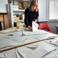 Image 12 of Split Leg Pleated Pinafore Apron with Adjustable Crossback Straps. No25 Undyed Canvas