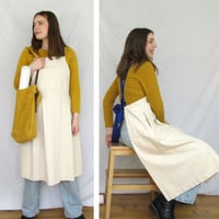 Image 7 of Split Leg Pleated Pinafore Apron with Adjustable Crossback Straps. No25 Undyed Canvas