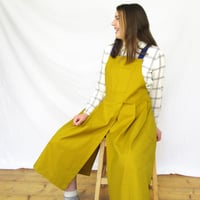 Image 17 of Undyed Canvas Apron with Royal Blue Adjustable Straps. Pleated Split Leg Pinafore No25