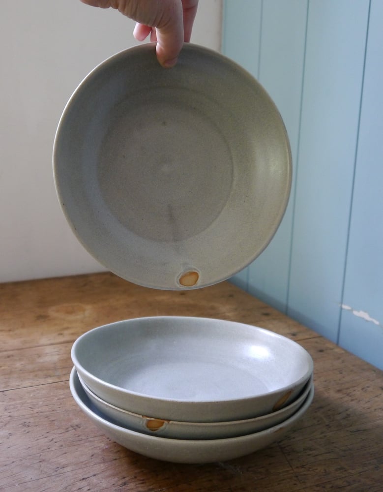 Image of Dinner bowls glazed in frosted blue