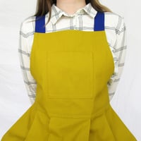 Image 15 of Split Leg Pleated Pinafore Apron with Adjustable Cross Back Straps. Cobalt. No25