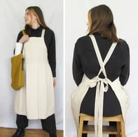 Image 18 of Split Leg Pleated Pinafore Apron with Adjustable Cross Back Straps. Cobalt. No25