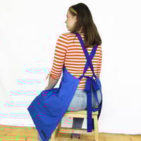Image 14 of Pleated Split Leg Apron with Adjustable Crossback Straps. Mustard Canvas No25