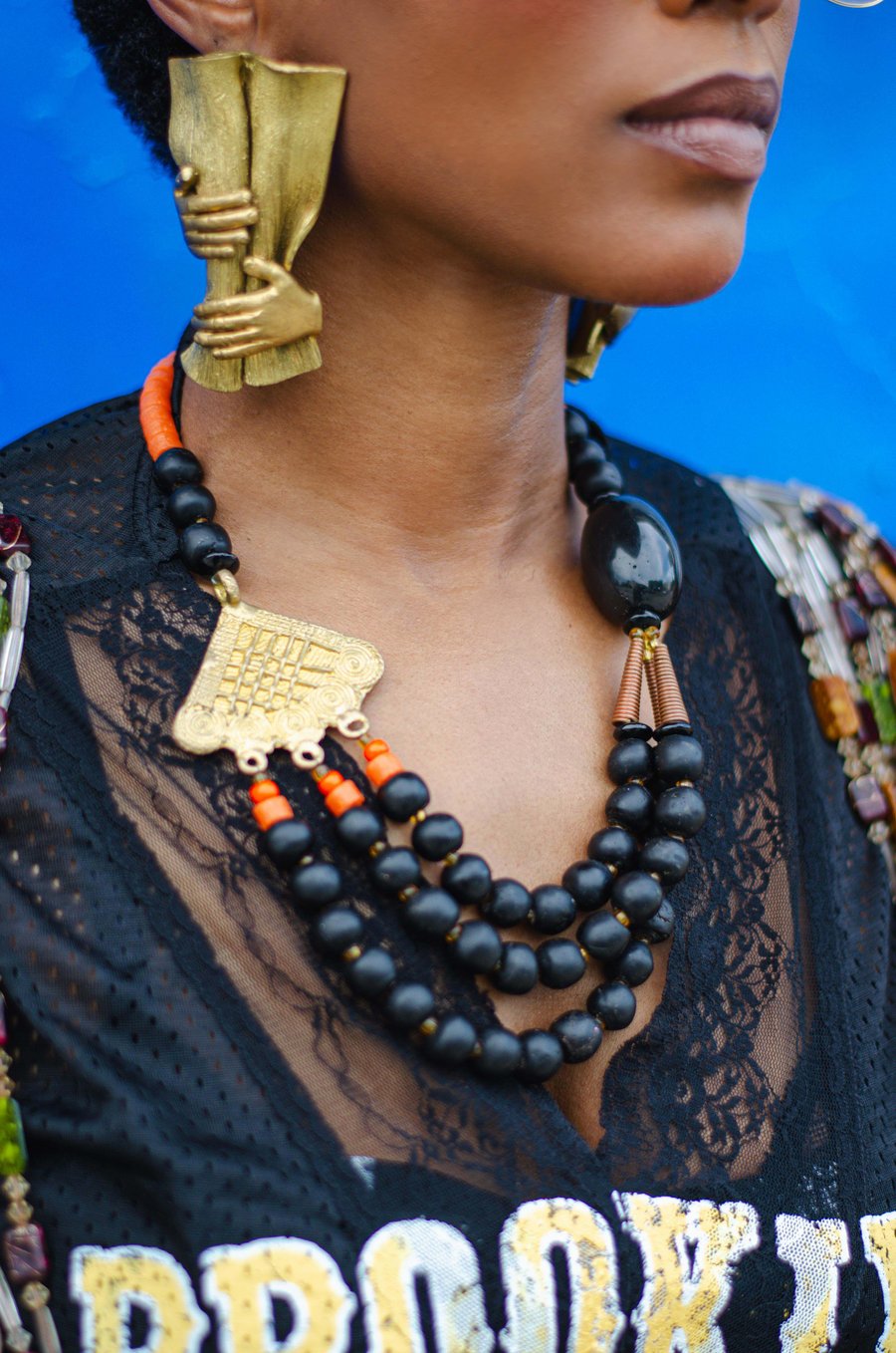 Image of Vintage Accra Beads & Brass Necklace