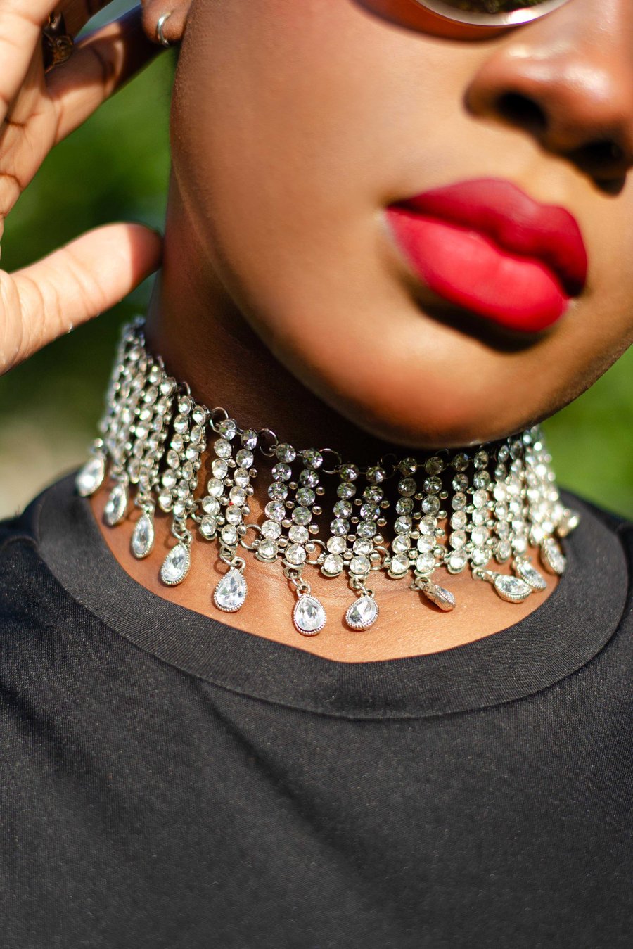 Image of Naomi Diamond Drop Silver Tone Chocker