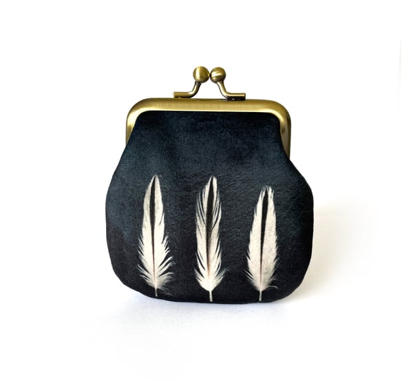 Image of Oystercatcher feathers, velvet kisslock coin purse