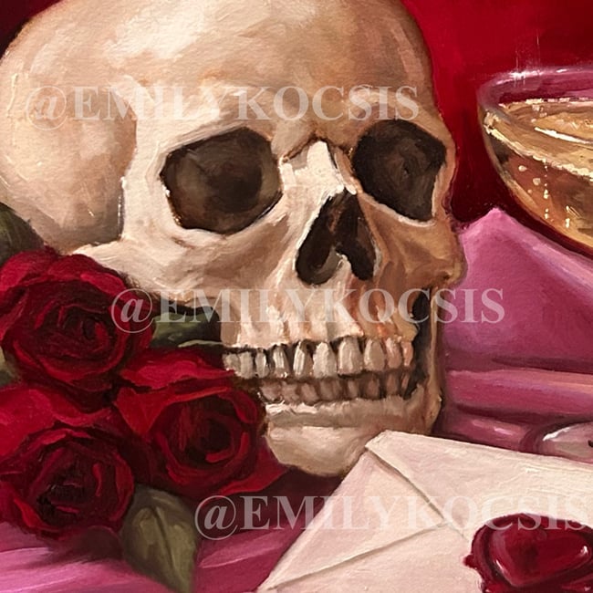 Original Painting & Prints // Love Letter Valentine Skull Still Life