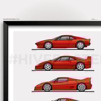 Image 2 of Ferrari 'BIG 6' Supercars Evolution Generations Poster 288GTO, F40, F50, Enzo, Laferrari, F80
