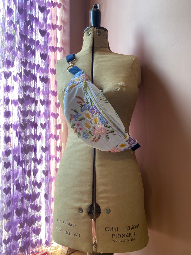 Image of Cross body bags made from vintage embroidered tablecloths