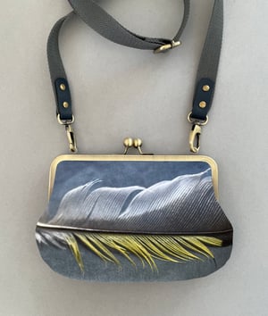 Image of Goldfinch feather, velvet shoulder bag with shoulder strap