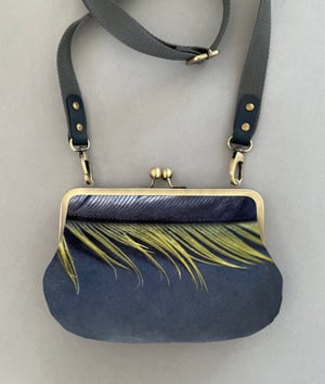 Image of Goldfinch feather, velvet shoulder bag with shoulder strap