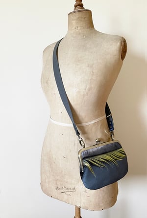Image of Goldfinch feather, velvet shoulder bag with shoulder strap