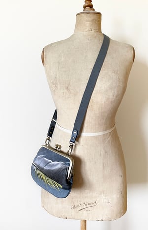 Image of Goldfinch feather, velvet shoulder bag with shoulder strap