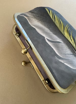 Image of Goldfinch feather, velvet shoulder bag with shoulder strap