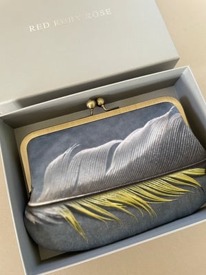 Image of Goldfinch feather, velvet shoulder bag with shoulder strap