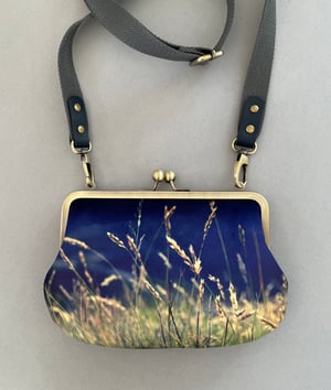 Image of Erradale grasses, velvet clutch bag with optional shoulder strap