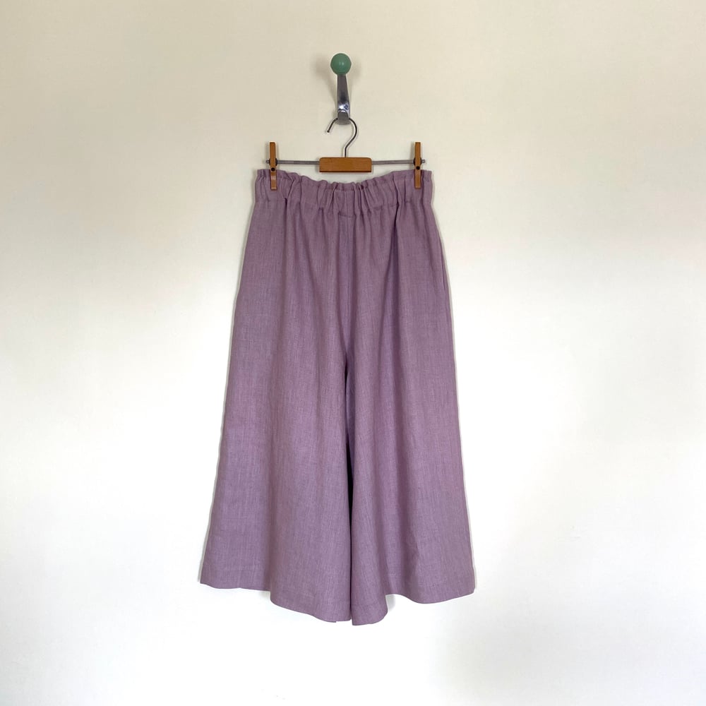 Image of Linen Ruched Waist Wide Leg Trousers