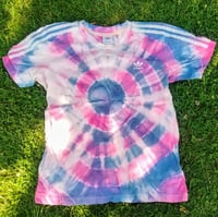 Image 1 of Upcycled tie-dye Adidas T-shirt 'Eye of the Lotus', Size S