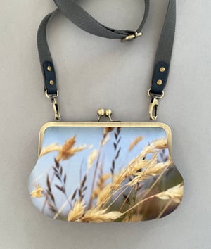 Image of Summer grasses, velvet shoulder bag with shoulder strap