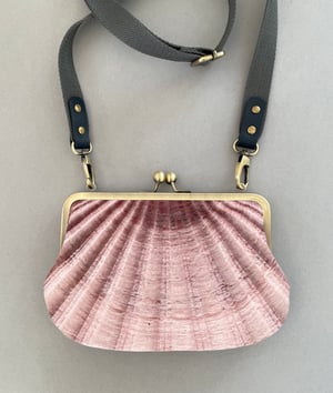 Image of Seashell, printed velvet kisslock bag with crossbody canvas or chain strap