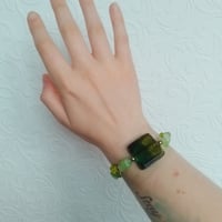 Image 3 of Green Glass, Chalcedony and Peridot Heart Chakra Bracelet