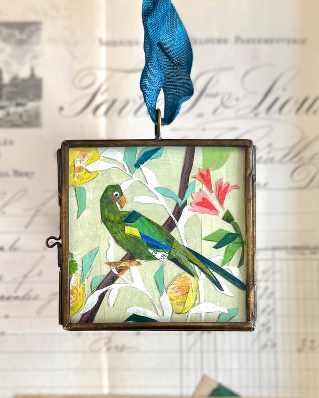 Virdi Parrot  ~ giclée print in locket, lg.