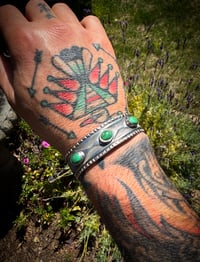 Image 3 of WL&A Handmade Ingot Old Style Triple Snake Eyes Green Valley Turquoise Cuff #2 - Size 7" to 7.5"