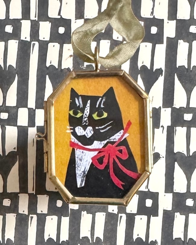 Tuxedo Kitty ~ giclée print in classic gold
