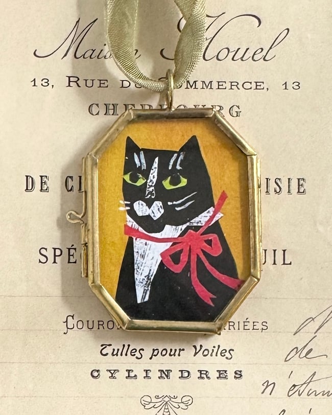 Tuxedo Kitty ~ giclée print in classic gold