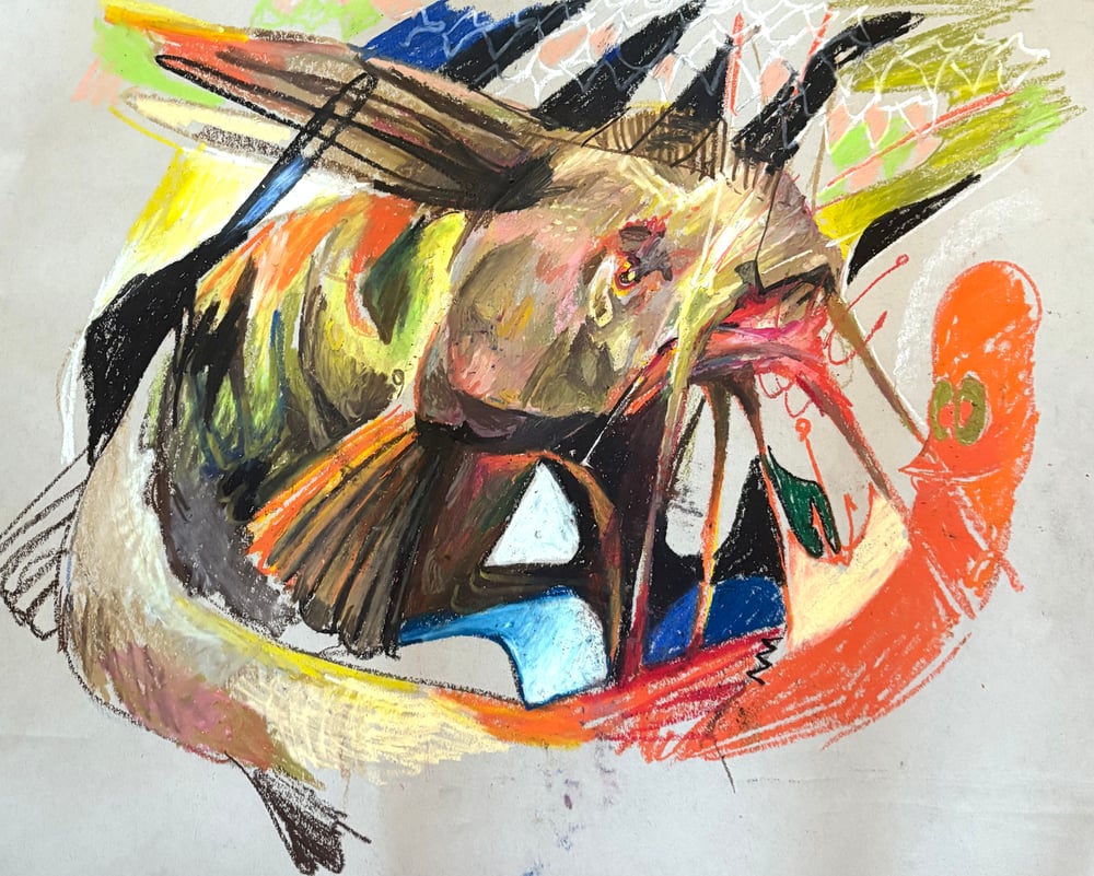Image of "Flathead" oil pastel drawing