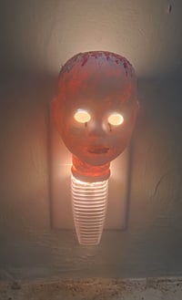 Image 2 of Horror Creepy Porcelain Doll Head LED Nightlight OOAK Halloween Art Scary Oddities 