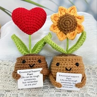 Image 1 of 3pcs, Crochet Heart Pot, Crocheted Sunflower Pot With Encouragement Card