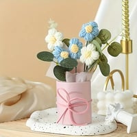 Image 3 of Handmade Crochet Bouquet Set of 5pcs, with Pink Vase - Includes 5 Crochet Flowers, Fabric