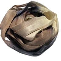 Image 1 of Ready To Ship! 10YD. LEATHER AND LACE HAND DYED SARI SILK RIBBON BY COLOR BURST SILK