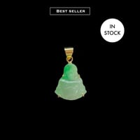 Image 1 of 10K Mini Guangdong Smiling Buddha Pendant Marbled Green Jade